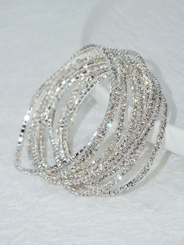 10 pièces/lot Bracelet élastique blanc scintillant et cristal pour fête et occasion formelle