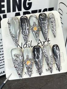 10 Peças Unhas Postiças de Estilo Legal, Pontiagudas, de Aparência Natural, Fáceis de Colocar e Aplicar para Mulheres e Meninas, Suprimentos de Salão de Unhas