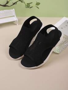 青年夏季露趾休闲套脚时尚凉鞋平底简约纯色透气时尚欧美风运动休闲凉鞋