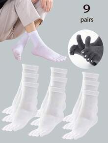 3/6/9 Pairs Men's Solid Color Straight Mid-Calf Toe Socks, Unisex Back To School Pride Month(US) Antibacterial Moisture Wicking Fabric, Suitable For Men And Women, All Seasons, Seamless Fit Any Foot - Multicolor - View 26