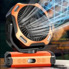 10800mAh Camping Fan With LED Light, 100-Gear Adjustable Wind Speed, Built-In Hook, Rechargeable Battery-Powered Outdoor Tent Fan With Timer, 5 Speeds USB Fan, Suitable For Outdoor Tent, Construction Site, Camping, Traveling, Holiday, Back To School, Halloween
