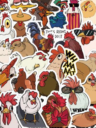 YWWBLD 50pcs Funny Chicken Creative Slogan Stickers Journal Luggage Desktop Diy Decorative Stickers
