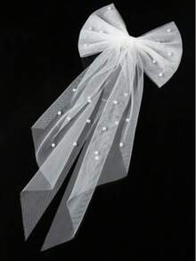 1pc Girls Cute & Lively Tulle Pearl Bow Headband, Suitable For Party And Wedding - Multicolor - View 8