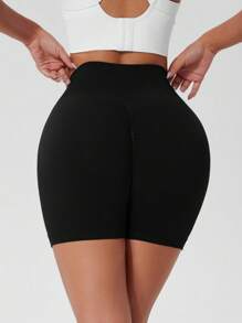 1pc Women Plain Color Yoga Compression Tight Shorts, Outdoor Sports Shorts