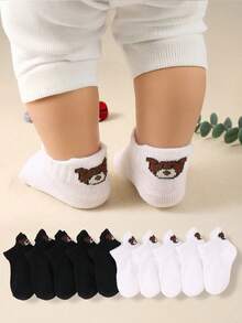 10/5 Paar Baby Socken, geeignet für 0-3 Jahre, einfarbig schwarz & weiß unsichtbare Socken mit Bärenmuster und Fersenbandage, sehr geeignet für den Sommertrag - Verschiedenfarbig - Übersicht 9