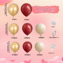 129件套酒红色、米色、金色金属质感波西米亚风婚礼拱门气球装饰套装，适用于新娘婚礼、情人节、生日、婚宴、礼物派对、毕业典礼、周年纪念、洗礼、主题派对、家居装饰、摄影、嘉年华、婴儿派对等多种场合。 - 彩色 - 查看 5