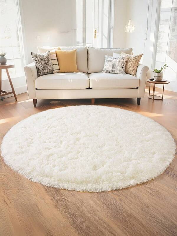 1 pieza Alfombra de área redonda de lujo estilo nórdico en blanco crema, alfombra de unicolor esponjosa adecuada para dormitorio, sala de estar, sofá, uso en todas las estaciones, decoración navideña, para crear una atmósfera acogedora y elegante en el hogar