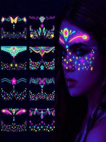 1pc Neon Tattoo Stickers, Suitable For Masquerade, Bars, Party, KTV Valentine's Day Accessories - Multicolor - View 12