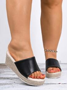Women's Resort Wedge Sandals Single Strap Linen Sole Wedge Heel Plus Size Wide Fit Sandals