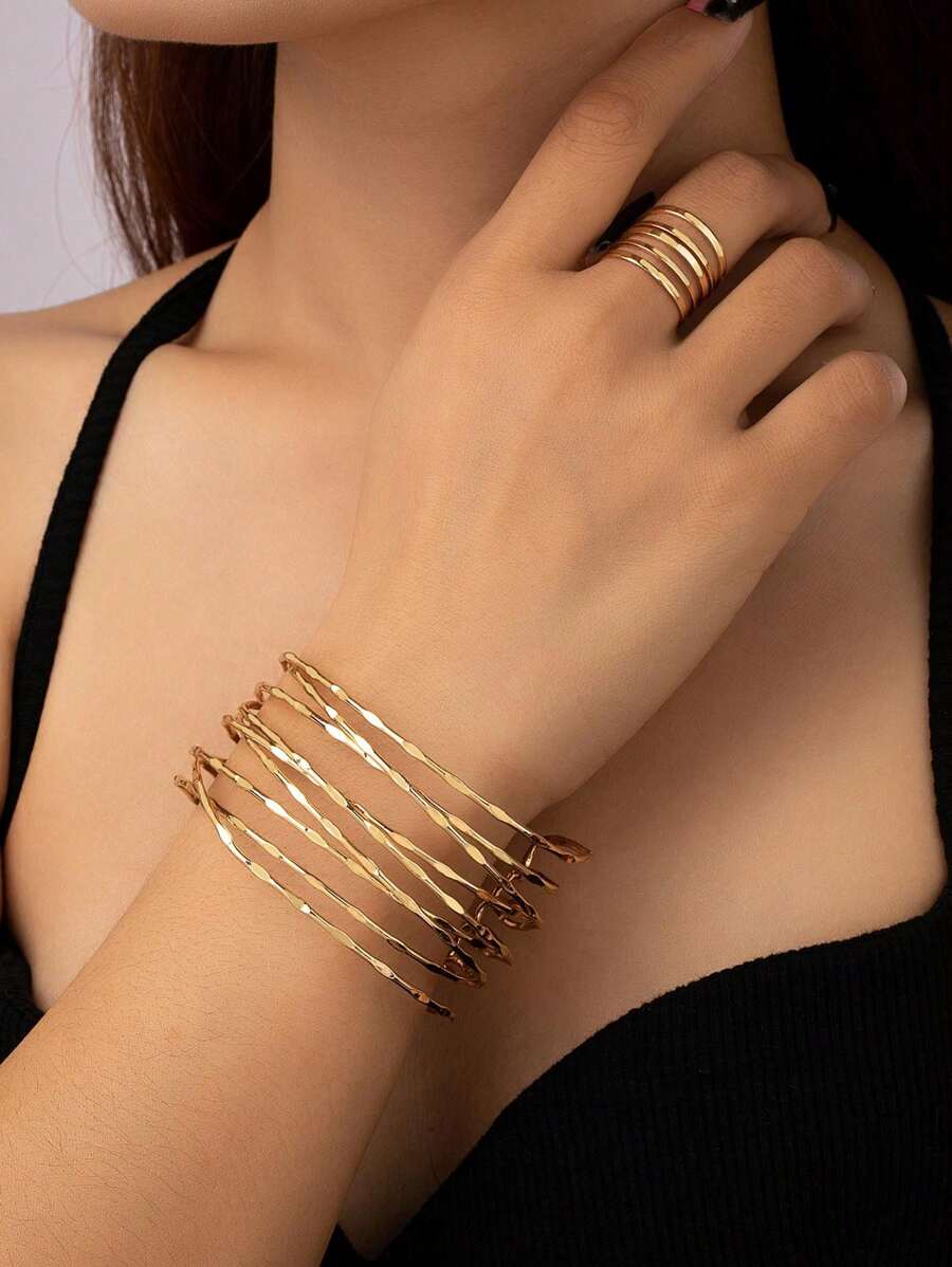 1 Set Stylish, Elegant Versatile Geometric Bracelet And Ring