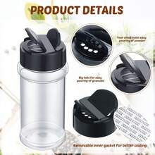 12/24 件塑料香料罐，5.6 盎司（160 克）方形调味容器，可重复使用的盐和胡椒瓶，带密封盖、标签和标记，适用于香料、香草、粉末 - 黑色 - 查看 3