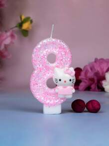 Sanrio 1 pezzo - Candela per festa di compleanno/festival a tema Sanrio, Dolce candela rosa di Hello Kitty, disponibile nei numeri da 0 a 9, decorazione per torta adorabile a forma di gattino