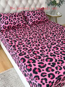 2/3pcs Pink Leopard Print Bedding Set (1pc Fitted Sheet, 1/2pcs Pillowcase, Comforter Not Included)
