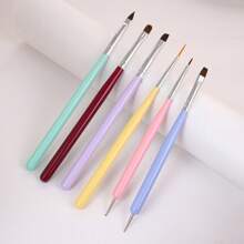 6 pièces Brosses d'art pour ongles avec manches en bois de couleur macaron, kit DIY, outil de pointage pour peinture de gel pour manucure