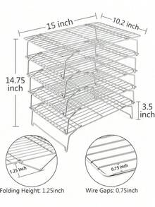 Cooling Rack, 5-Tiers Stainless Steel Baking Cooling Wire Rack For Baking Roasting Cooking, Healthy & Firmly Weld, Stackable & Collapsible, Dishwasher Safe, 15"X10" - 5 - View 1