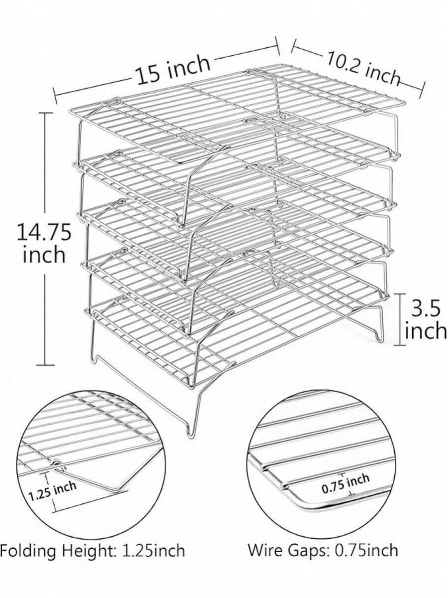 Cooling Rack, 5-Tiers Stainless Steel Baking Cooling Wire Rack For Baking Roasting Cooking, Healthy & Firmly Weld, Stackable & Collapsible, Dishwasher Safe, 15"X10" - 5 - View 1
