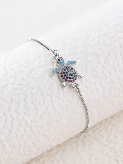 1 pieza Brazalete retráctil con diseño de tortuga con piedras CZ micro-incrustadas, de estilo europeo y estadounidense, para uso diario