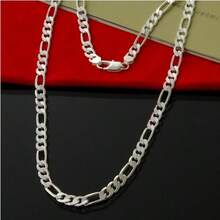 时尚优雅男士 925 纯银费加罗链项链和手链套装 - 时尚嘻哈派对首饰套装 - 銀色 - 查看 4