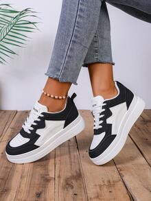 秋冬女士休闲运动鞋，女士厚底厚底运动鞋，户外运动鞋，女士运动鞋 - 黑與白 - 查看 4