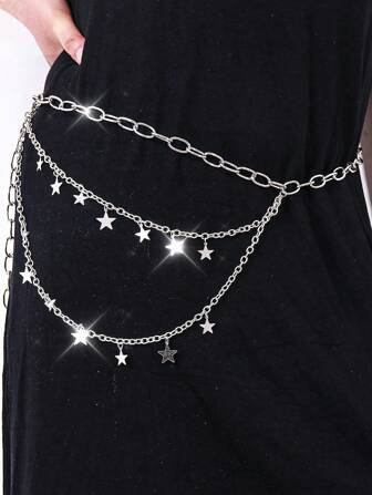 1pc Women's Fashion Multi-Layer Pentagram Waist Chain, Minimalist Decorative Belt/Pants Chain, Suitable For Daily Outfit Summer