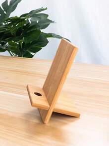 1 件简约木质手机支架，适用于卧室、客厅、办公桌、桌面、平板电脑休闲手机支架、床边手机架 - 黃色 - 查看 4