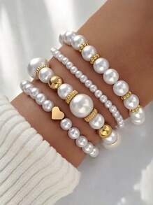 Set de 8 piezas Pulseras elegantes y de moda con cuentas en forma de cruz y corazón, pulsera tejida multicapa adecuada para vacaciones, fiestas, citas y uso diario
