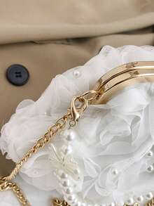 2025 Spring/Summer White Romantic Wedding Season 1pc White Pearl Mesh Floral Hair Clip & Pearl Handbag, Elegant Women's Luxury Dress Evening Bag, Bridal Purse, Wedding Party Clutch - White - View 9