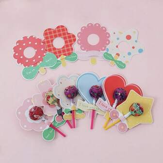 100 pièces Cartes de vœux sucette à fleurs de dessin animé, cartes de décoration de sucette pour fête d'anniversaire, carte élégante pour les étudiants