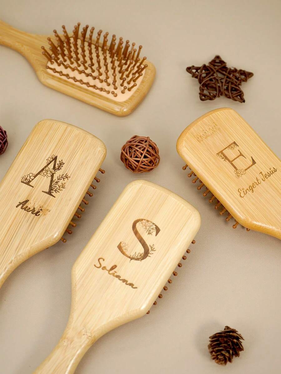 Personalised Custom Comb,1 Pc Customized Simple Style Comb, Small Size Nan Bamboo Square Cushion Comb Laser Engraved,Paddle Hairbrush With Handle, Wedding Bridesmaid Gift Mother Day Gift Friend Gift Grandma Gift Girl Mom Family Gift Hairbrush ,Hair CareChristmas Beauty Accessories