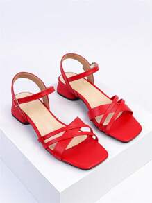 Wide Fit Women's French Cross Strap High Heel Sandals, 2025 Summer New Fashion Versatile Square Toe Buckle Strap Vacation Outdoor Roman Sandals