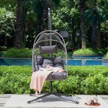 Outdoor Egg Hanging Chair With Stand, Patio Wicker Swing Egg Chair Indoor Swinging Chair Outdoor Hammock Egg Chair - 1 - View 3