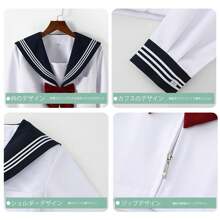 Sailor Uniform, Authentic Uniform, Cosplay, JK, High School Girl, Cosplay, Uniform, White, Two Types: Long Sleeve And Short Sleeve, Sailor Uniform, Skirt, Bow Tie, 3-Piece Set, JK Cosplay, Skirt, School Skirt, Pleated Skirt, JK, Bow Tie, Class Clothes, Kansai Collar, School Style, British Style, Junior High School Student, Cute, School Festival, Cultural Festival, Costume