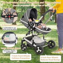 Kinder King 2 In 1 Convertible Baby Stroller, Folding High Landscape Infant Carriage, Newborn Reversible Bassinet Pram, Adjustable Canopy, Diaper Bag, Anti-Shock Toddler Pushchair Stroller, Christmas Gift - 深灰色 - 查看 2