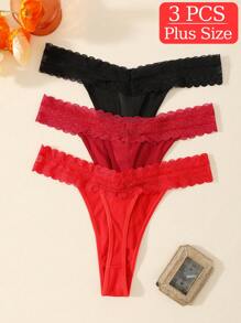 3 Stücke einfarbige, bequeme minimalistische - romantisch französische - ländlich süße - süße Unterhosen aus Gewebe mit Spitzenbesatz für Frauen, Frühling/Sommer/Herbst/Winter