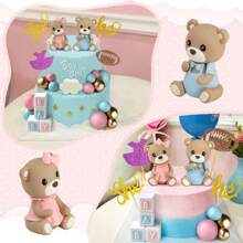 Decoración de pastel de oso de peluche lindo,Decoración para pastel de baby shower,Muñeca de goma blanda,Decoración para pastel de cumpleaños de oso de peluche,Decoración para baby shower,Decoración para fiesta de revelación de género