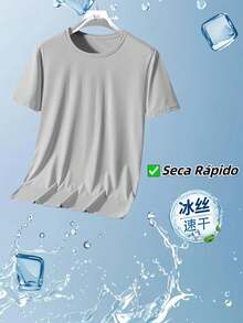 Kit 3 Men's T-Shirts Short Sleeves Breathable Mesh Quick-Drying Ice Silk - Baby Blue - View 6