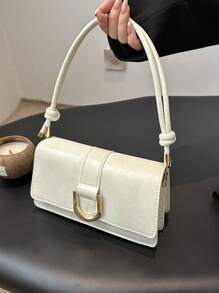 Bolso de hombro cuadrado de color sólido retro con solapa, bolso de axila simplista para mujeres, regalo ideal de Año Nuevo, bolso de negocios casual de moda para mujeres, perfecto para la oficina, los negocios y el trabajo