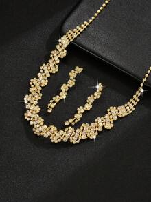 Women Jewelry Set Necklace Earrings 3pcs Geometric Pattern Party Elegant Bridal Wedding Accessories Valentine's Day Accessories - Gold - View 4