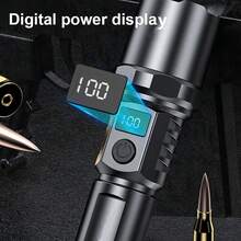 KENSUN 1pc Portable Spotlight Long Range LED Flashlight With Power Display Type-C Charging Built-In Battery Lightweight Telescopic Zoom LED Torch, Camping Accessories - Black - View 7