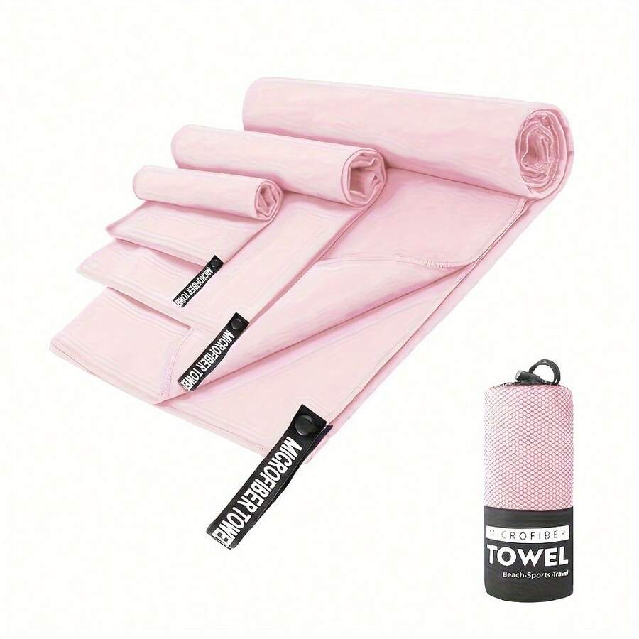 2/1pc Super Absorbent Microfiber Beach Towel, Soft Double-Sided Plush Quick-Dry Beach Towel, Solid Color Portable Yoga Fitness Sports Towel, Beach Essentials, Beach Accessories, Pool Float - Baby Pink - View 1