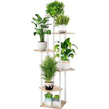 Plant Stand 5 Tier Indoor Metal Flower Shelf For Multiple Plants Corner Tall Flower Holders For Patio Garden Living Room Balcony Bedroom, Black (5 Tier-Black) - 6層-白色+索諾瑪橡木 - 查看 1