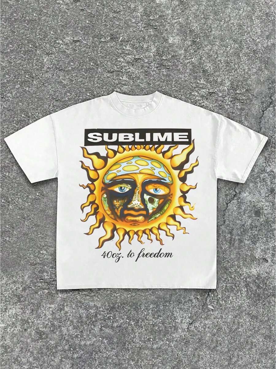 Unisex Casual T-Shirt With "" Band Tribute And "40oz. To Freedom" Graphic Print Casual Soft Short Sleeve Pure Cotton 220gsm T - Shirt - trắng - Xem 1