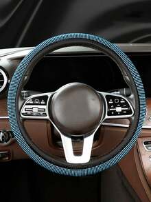 1pc Shiny Sky Blue Rhinestone Steering Wheel Cover With Crystal Diamond Sparkle, Breathable Non-Slip Steering Wheel Protector (Fits 14.2"-15.3" Inch) Car Accessories Essential - Multicolor - View 3
