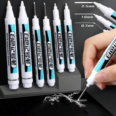 3 piezas/6 piezas Marcadores blancos, tamaños de punta de 0.7 mm, 1 mm, 2.0 mm y 2.5 mm, marcadores impermeables de agujero profundo adecuados para trabajos en madera, arquitectos, trabajadores de la construcción, vidrio, neumáticos, cuadernos y proyectos artísticos, ideales para manualidades DIY y suministros de pintura.
