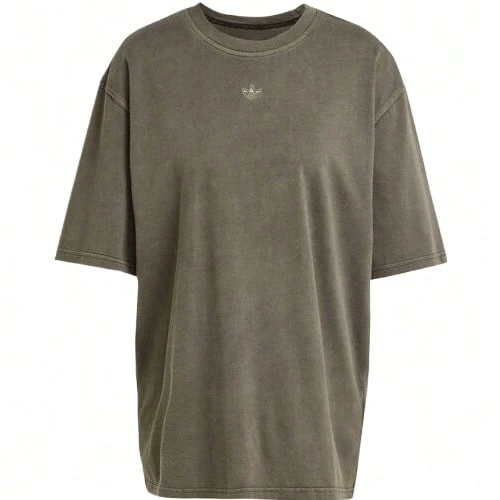 Adidas Originals 女款图案短袖T恤，针织圆领宽松T恤 JI5729 - 灰色 - 查看 1