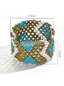 1pc Bohemian Style Beaded Elastic Bracelet For Women (Bead Color And Floral Pattern May Vary Slightly)