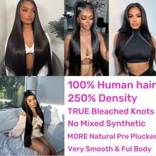 Uveous Wear & Go Straight Wigs Human Hair 30 Inch 13x4 Lace Front Wigs Human Hair 12A 200 Density Hd Transparent Straight Lace Front Wigs Human Hair Pre Plucked Bleached Tiny Knots Real Lace Frontal Wigs For Women 20 30 40 Inch - Natural Black - 查看 6