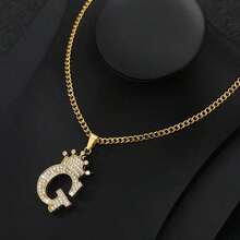 Collar con colgante de letra con corona de circonita para hombres y mujeres, collar de cadena con inicial tipo hip hop, regalo de joyería para mejores amigos - collar - Ver 26