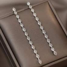 FYUAN Simple Geometric  Crystal Earrings For Women Gold Silver Color Long Tassel Dangle Earrings Party Weddings Jewelry - 銀色 - 查看 2