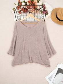 Casual Loose Solid Color Three-Quarter Sleeve Sweater